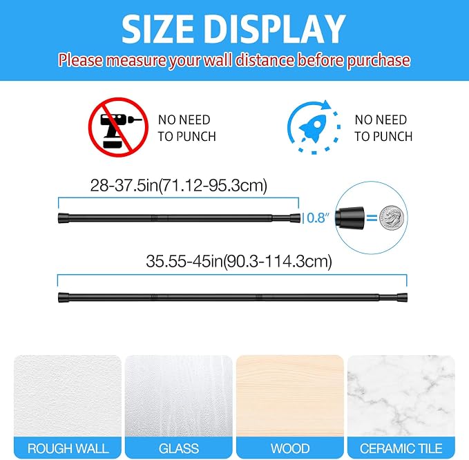 6 Pack Spring Tension Rod, Adjustable 28-45 Inch No Drill, Fits Windows Kitchen - Image 2