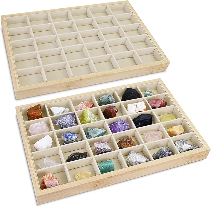 MOOCA 2 Pcs Set Bamboo Jewelry Display Tray Organizer by Mooca