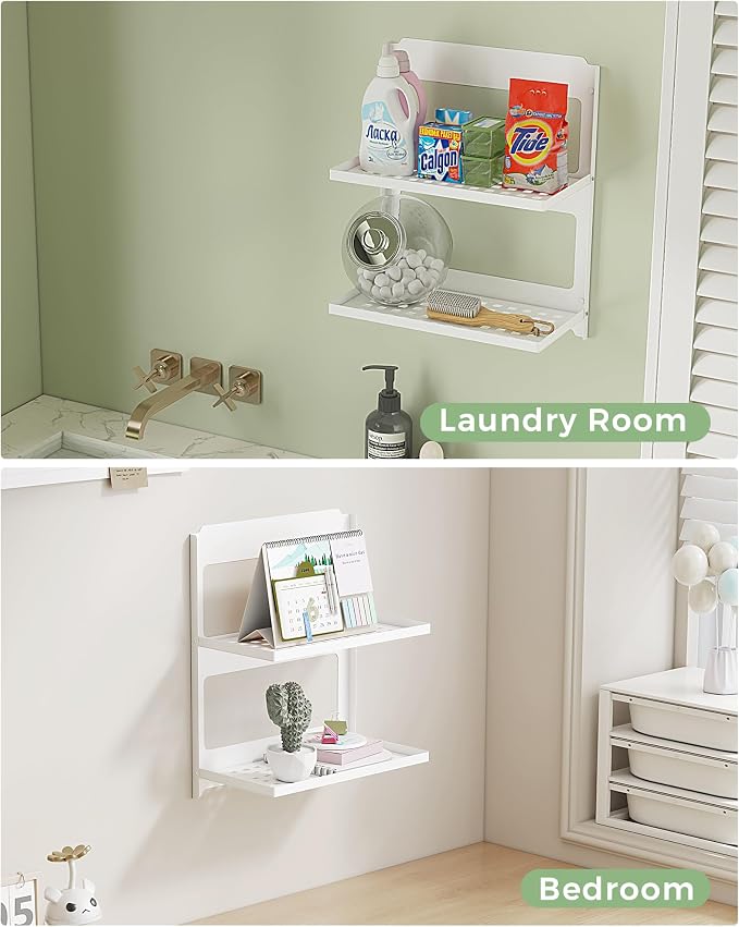 2-Tier Folding Metal Wall Shelf | Wall Mounted Stackable Floating Shelves | - Image 5
