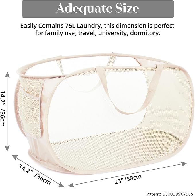 Durable Collapsible Laundry Baskets, Mesh Pop Up Laundry Hamper - Image 3