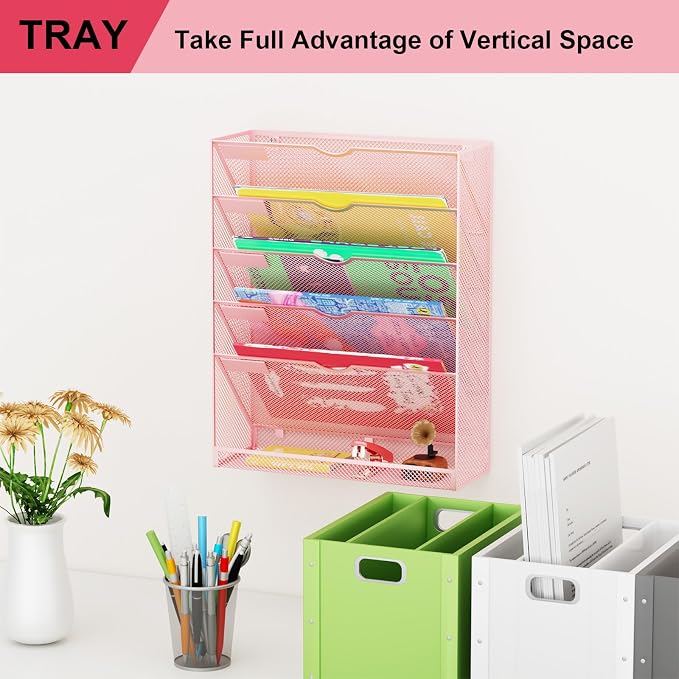 Hanging Wall File Organizer 6 Tier Wall Mounted Mail Paper Folder Holder - Image 7