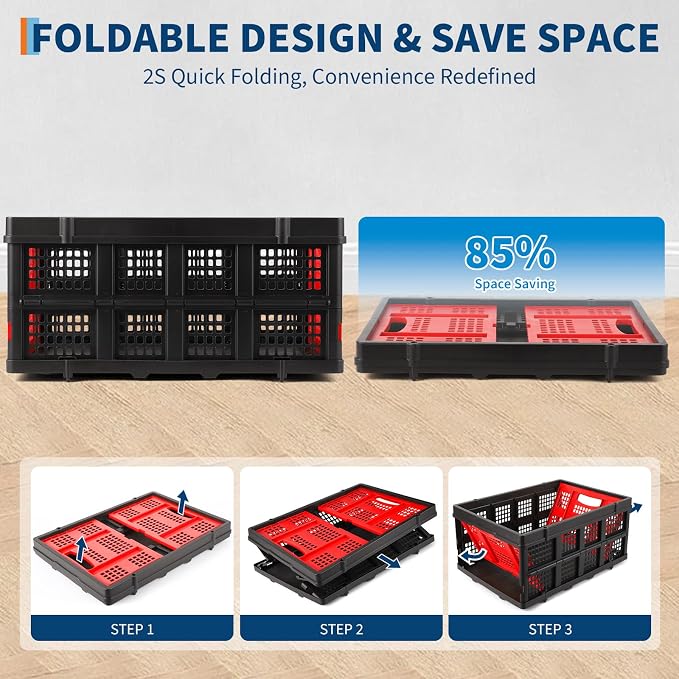 55L Collapsible Crates for Storage, Stackable & Collapsible Milk Crates - Image 5