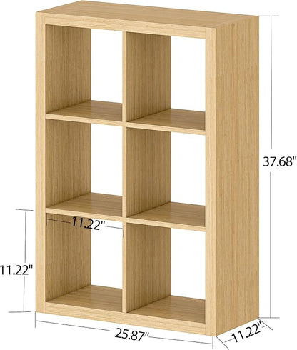 furtble Bookshelf with Storage Bin, 6-Cube Storage Organizer, Modern Wood Open - Image 3