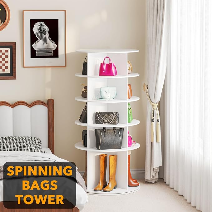 SpaceAid Rotating Shoe Rack 5 Tier Organizer, High Bottom Design Shoe Tower - Image 5