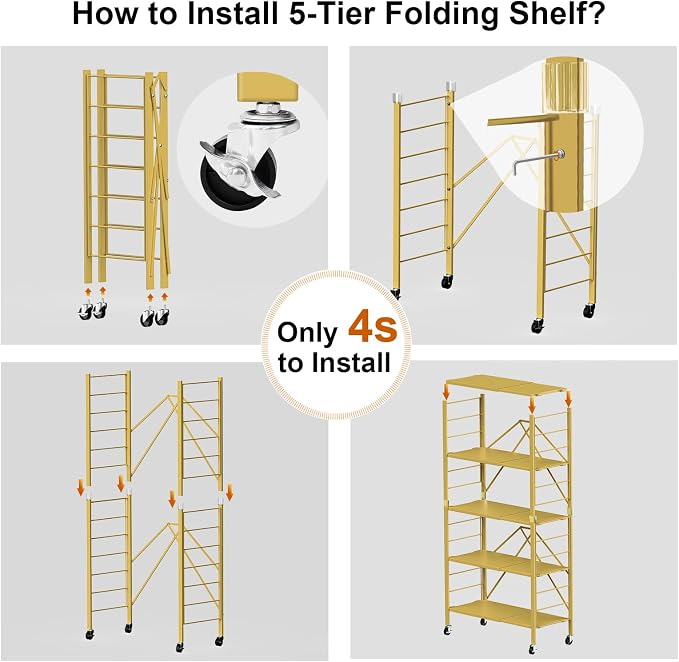5 Tier Foldable Storage Shelves, Expandable Folding Shelving Units - Image 5