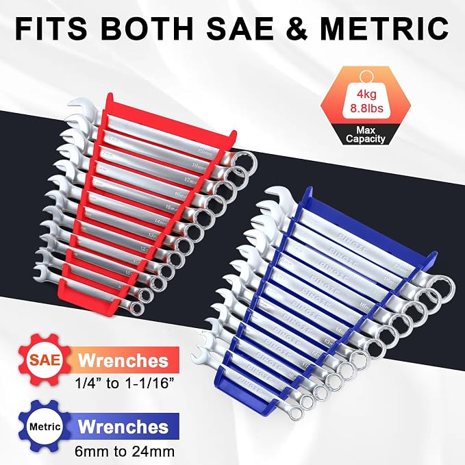 4-Piece Magnetic Wrench Organizer, 48-Slot Wrench Rack Tool Trays, Durable ABS - Image 3