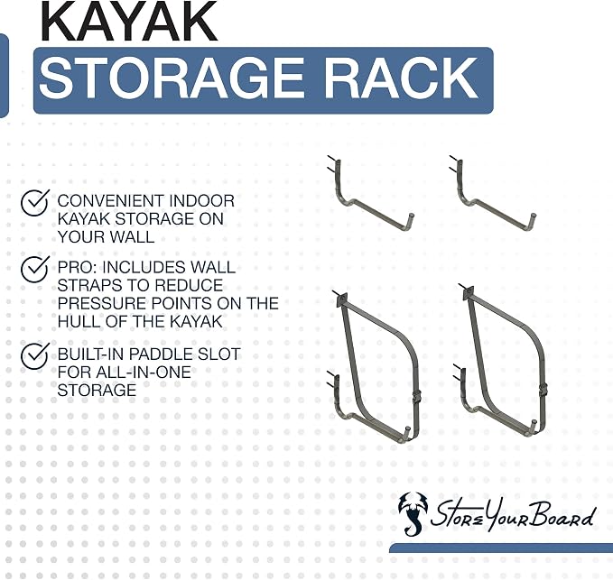StoreYourBoard Roanoke Kayak Storage Rack, Holds 100 lbs, Kayak Wall Mount Hooks - Image 3