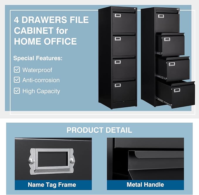 4 Drawer File Cabinet, Vertical Filing Cabinets - Image 5