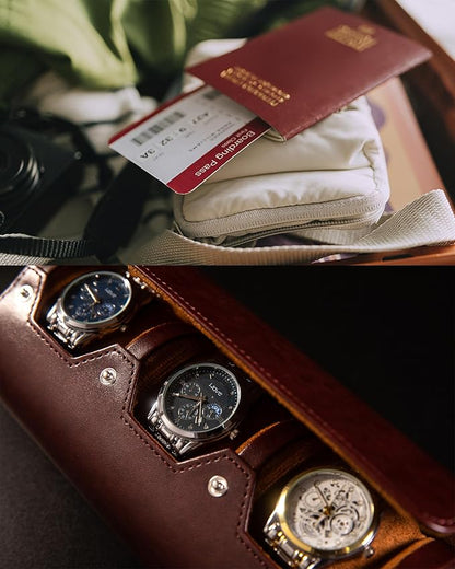 MR.OKAY 3 Watch Travel Case- Classic Leather Watch Case - Image 4