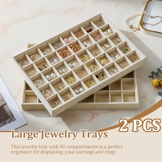 Large Velvet Jewelry Tray 2 Pack Stackable Jewelry Display Drawer Inserts Trays - Image 2