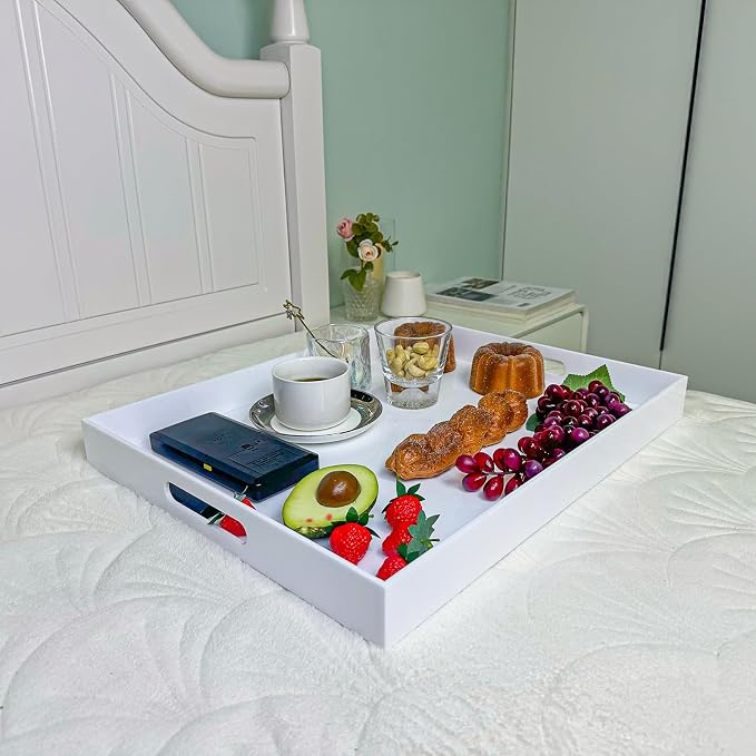 White Rectangular 16x20 Inches Acrylic Ottoman Tray Decorative Serving Tray - Image 4