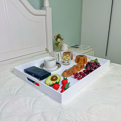 White Rectangular 16x20 Inches Acrylic Ottoman Tray Decorative Serving Tray - Image 4