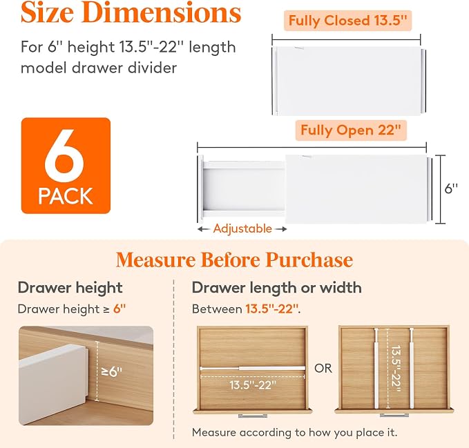 Lifewit 6" Tall Upgrade Drawer Dividers, Adjustable Deep Drawer Organizer | - Image 2