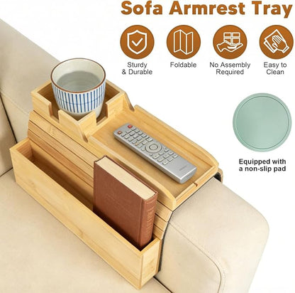 Bamboo Foldable Couch Arm Tray Storage Caddy - Image 7