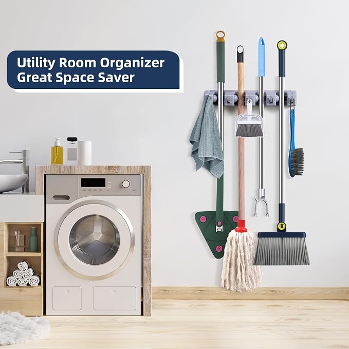 Mop And Broom Holder Wall Mount Cleaning Supplies Organizer - Image 4