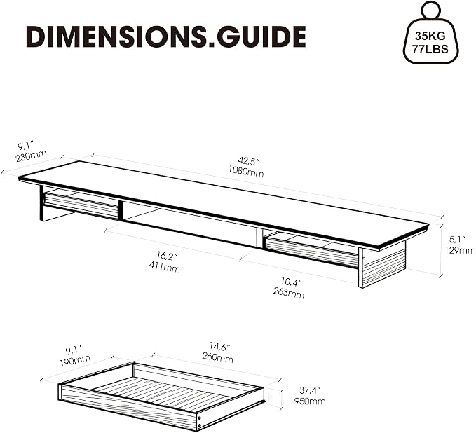 Fenge Dual Monitor Stand with Drawer, 42.5 Inch Large Monitor Riser with - Image 5