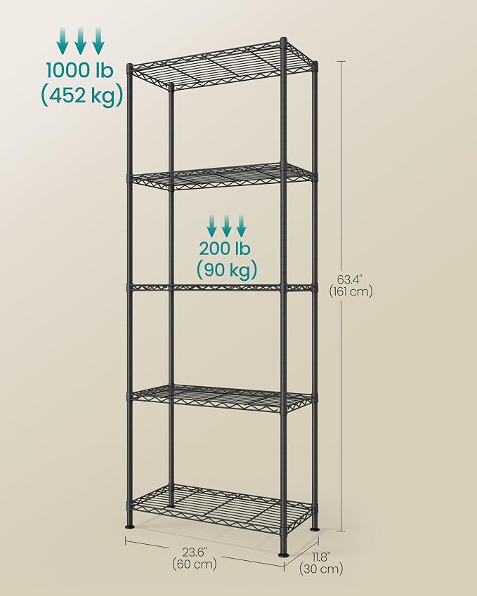 SONGMICS Storage Shelf, Metal Wire Shelving Unit, Adjustable Shelves, - Image 3