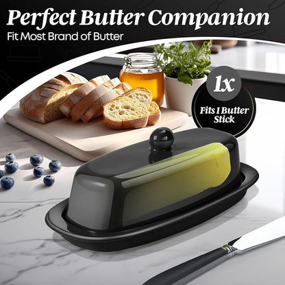 Flexzion Ceramic Black European Butter Dish - Image 3