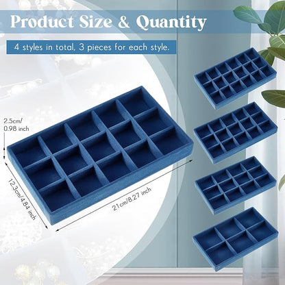Junkin 12 Pcs Jewelry Tray Velvet Stackable Jewelry Organizer Trays Divided - Image 2