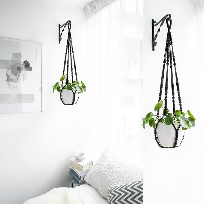 Mkono Macrame Plant Hanger Indoor 35 Inch Hanging Planter Basket Black 2Pc | - Image 2