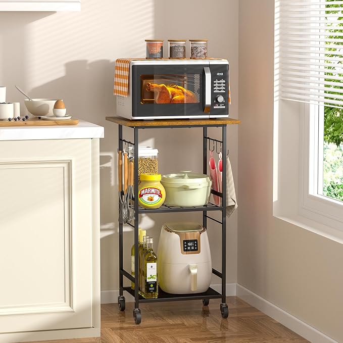Rolling Kitchen Microwave Cart, 3 Tier Microwave Table Stand by ThreeHio