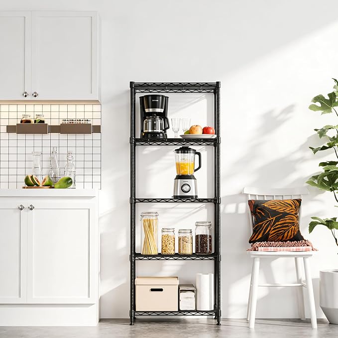Wire Shelving Unit, 24” Metal Pantry Shelf, Adjustable Black Storage Rack | - Image 2