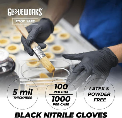GLOVEWORKS Black Nitrile Gloves 5 Mil Disposable, Latex Free, Textured Grip - Image 2