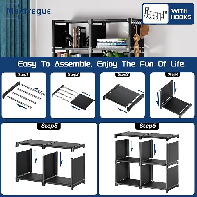 Mavivegue Bookcases: Black Cube Book Shelf, 10 Cube Tall Storage Organizer - Image 7