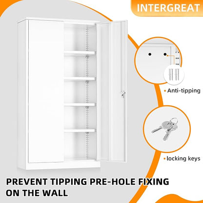 INTERGREAT White Metal Storage Cabinet Doors, Tall Metal Cabinet Lockable Steel - Image 4