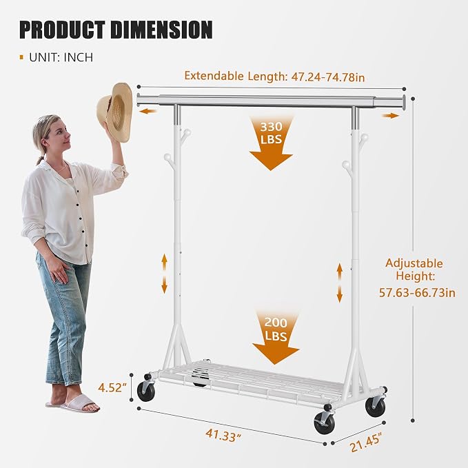 Heavy Duty Clothes Rack, 530 lbs Load Capacity Metal Garment Rack on Wheels - Image 7