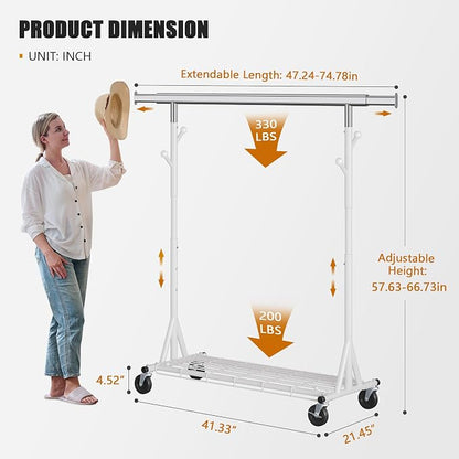Heavy Duty Clothes Rack, 530 lbs Load Capacity Metal Garment Rack on Wheels - Image 7