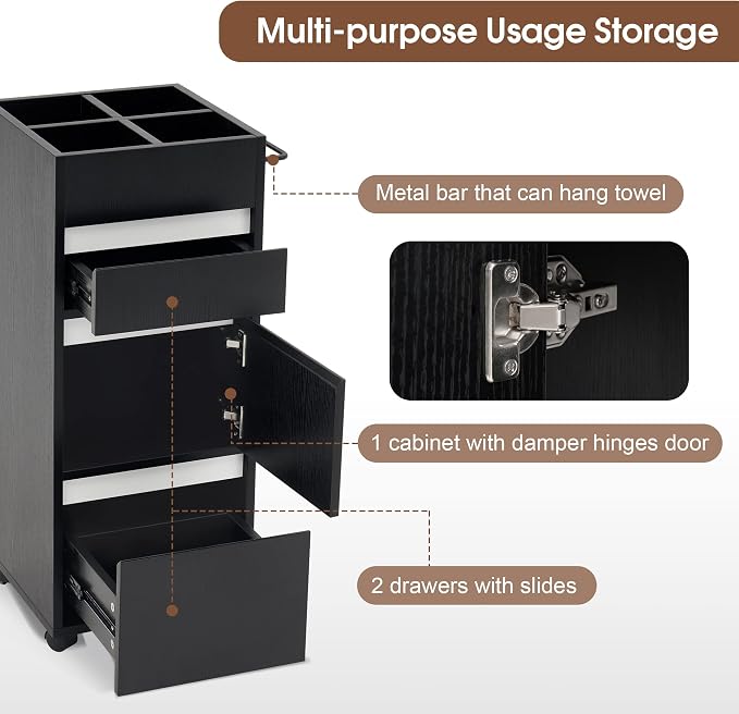 BarberPub Salon Trolley with Drawers Barber Cart Storage Cabinet Beauty - Image 5