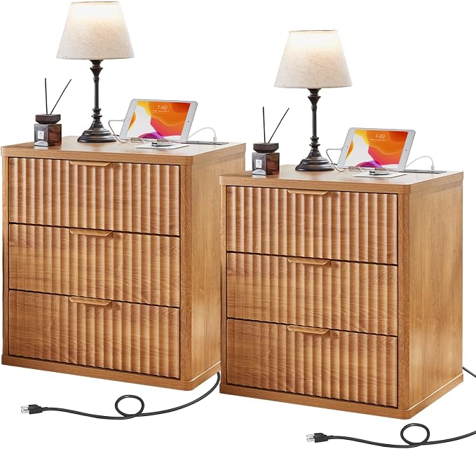 LEYAOYAO Fluted Nightstand Set of 2 by LEYAOYAO-Findtheshiningpointofyourideallife%EF%BC%81