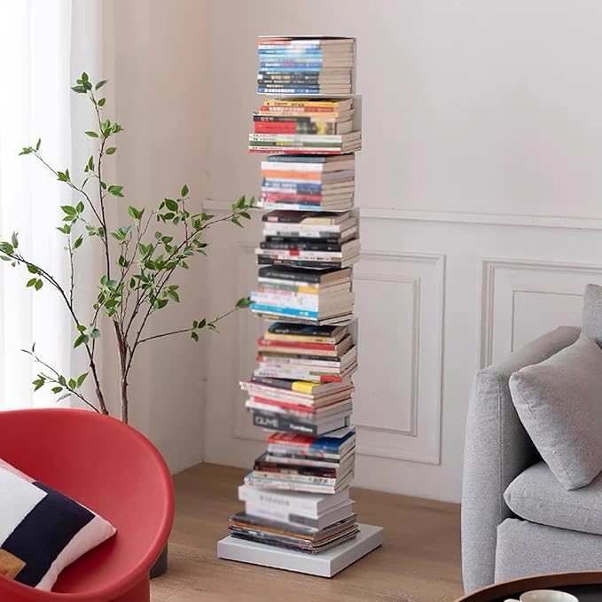 Invisible Vertical Spine Bookshelf Tower, Tall Narrow Metal Bookshelf - Image 2