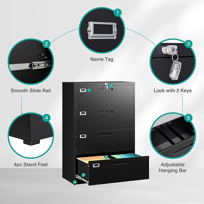 SISESOL 4 Drawer Lateral File Cabinet - Image 5