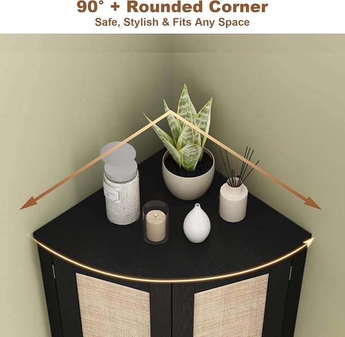 Tall Corner Cabinet, 64.7" Rattan Corner Storage Cabinet - Image 4