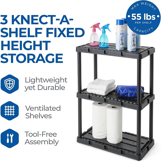 Gracious Living 2 Pack Light Duty Storage Shelves, Knect-A-Shelf 3-Shelf - Image 2