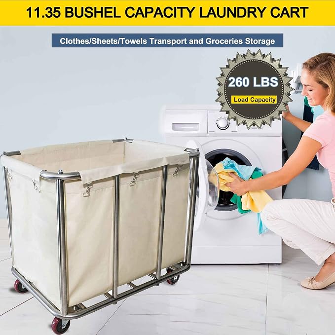 Laundry Cart Commercial, 11.35 Bushel Large Industrial Rolling Laundry Hamper - Image 4