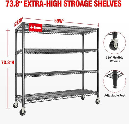 Metal Shelving with Wheels, 2640LBS 4-Tier Heavy Duty Garage Storage Shelves - Image 2