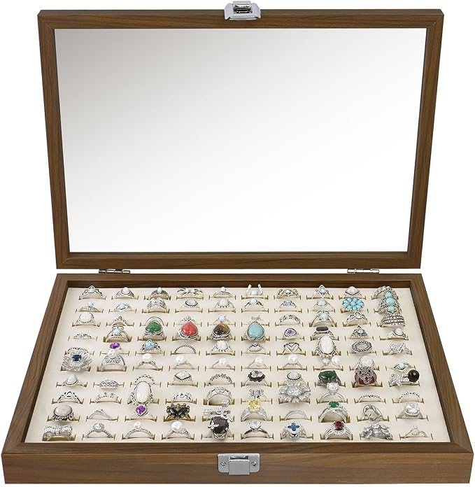 MOOCA 100 Ring Box Jewelry Display Tray, Display Case Accessories Storage Box - Image 3