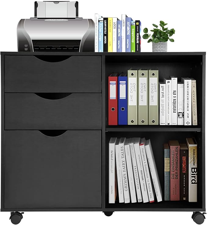 QDSSDECO 3-Drawer with Shelf Wood File Cabinet Mobile Lateral Filing Cabinet by QDSSDECO