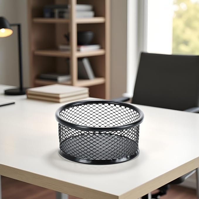 1Pc Black Metal Paper Clip Holder Mesh Paperclip Bowl Binder Clip Dispenser - Image 7