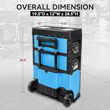 Auto Dynasty 3-Tier Stackable Tool Box, 19.5 Inch 3-in-1 Rolling Tool Box - Image 7