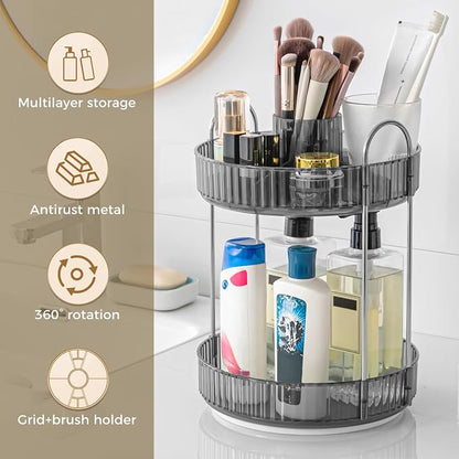 360° Rotating Makeup Organizer, Upgraded 2 Tier Skincare Perfume Organizers - Image 5
