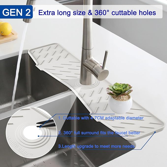 Meiliweser Faucet Mat for Kitchen Sink – 24” x 5.1” Extra-Long Silicone Splash - Image 5