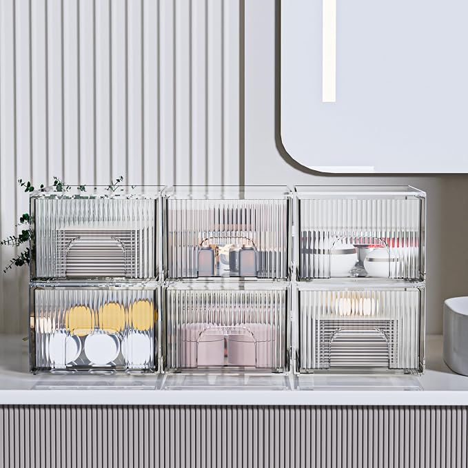 ZHIAI 6 Pack Clear Stackable Storage Drawer, Acrylic Drawer, Cosmetic Organizer - Image 4