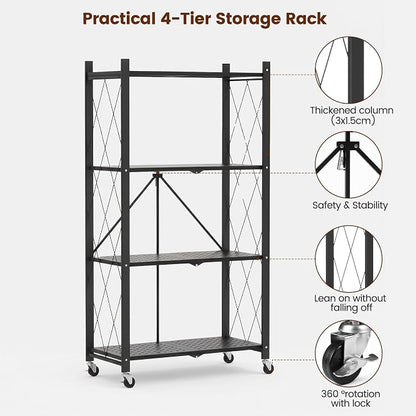 ALANNG 4 Tier Folding Storage Shelf on Wheels, Heavy Duty Metal Rolling Cart | - Image 10