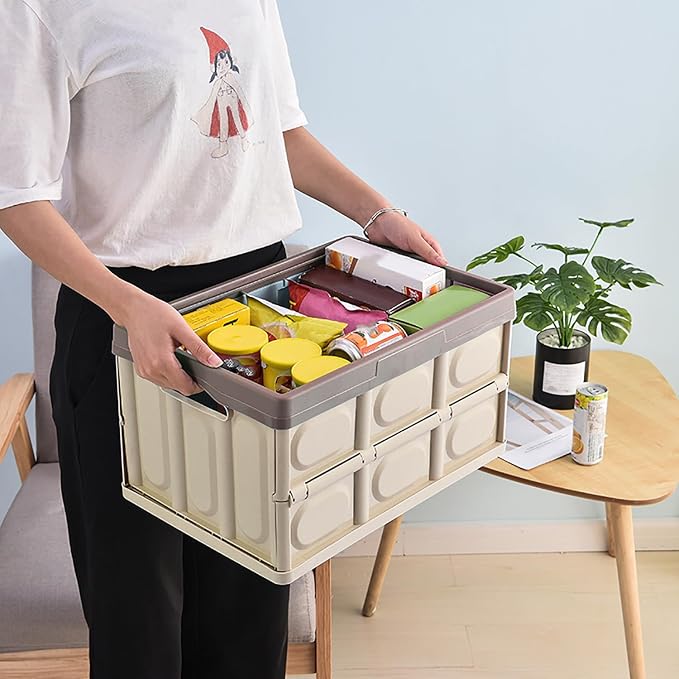 Collapsible Storage Box with lid 30L Lidded Storage Bin Crates Plastic Tote - Image 2