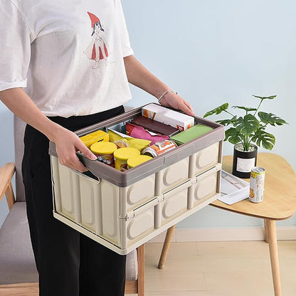 Collapsible Storage Box with lid 30L Lidded Storage Bin Crates Plastic Tote - Image 2