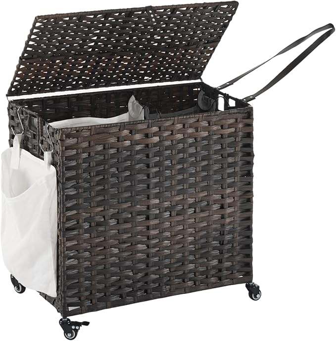 Laundry Hamper with Wheels, 34.3 Gallon Rolling Laundry Basket with Lid by Hiagnete